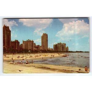 Vintage Chicago North Side Beach Lake Shore Skyline Lithograph Postcard